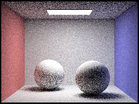 Spheres rendered with 1 samples per pixel