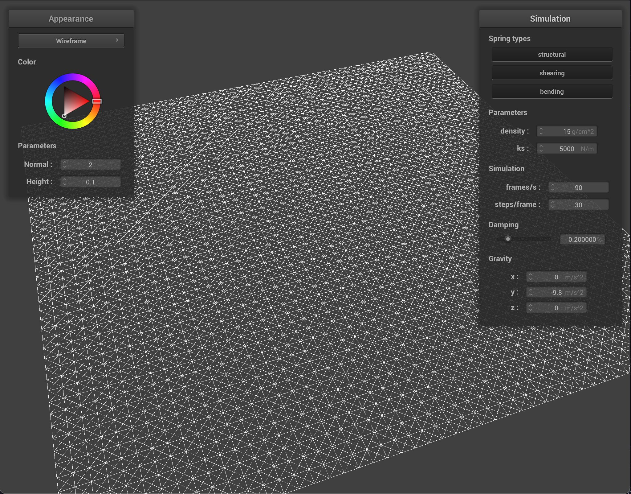 Cloth pinned at two points with st+sh+bd forces