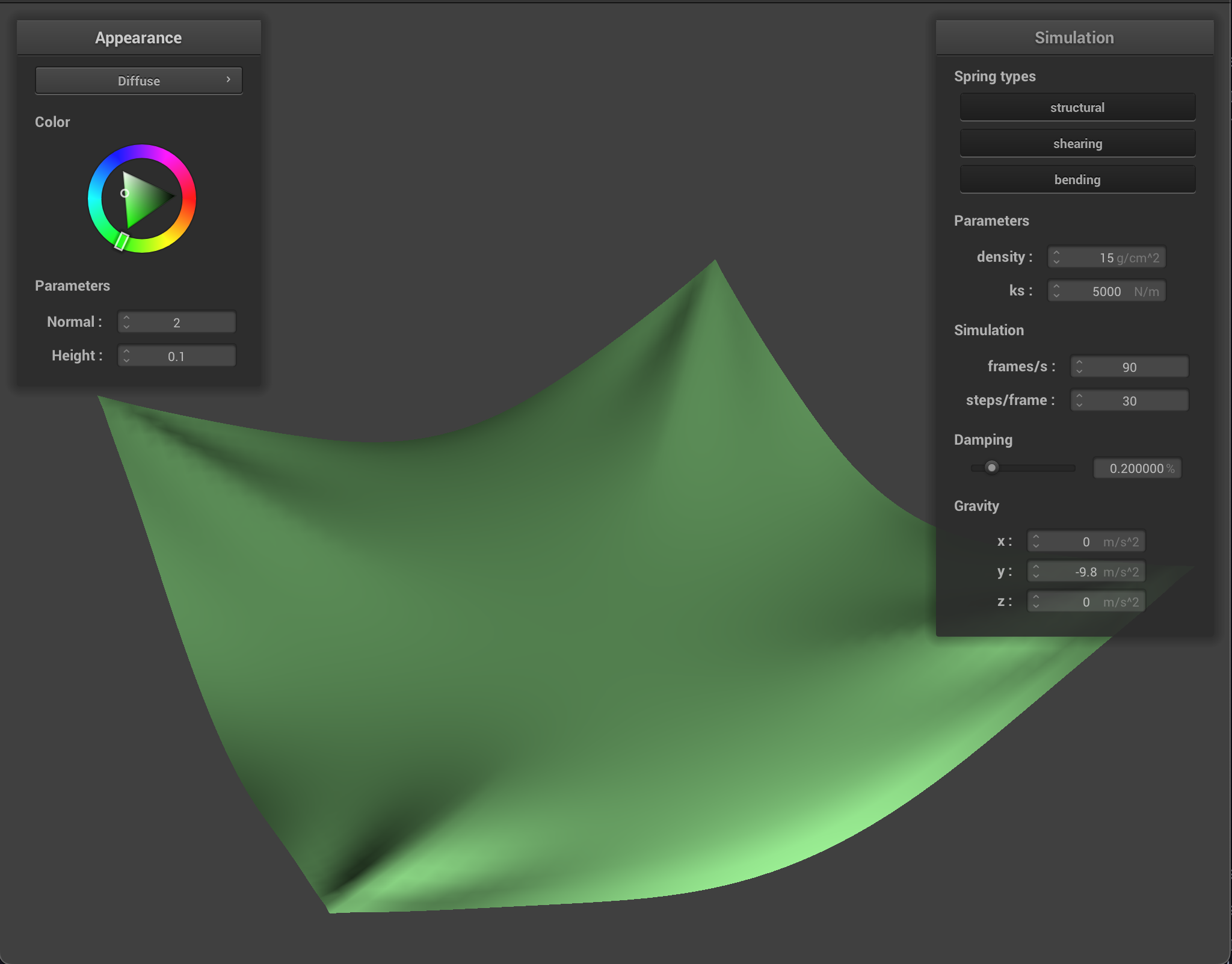 Cloth resting state when pinned at four corners