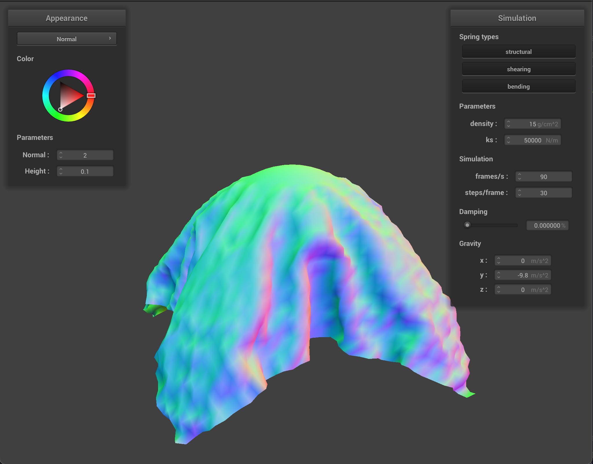 Sphere, cloth collision with ks = 5000, density = 15, damping = .0