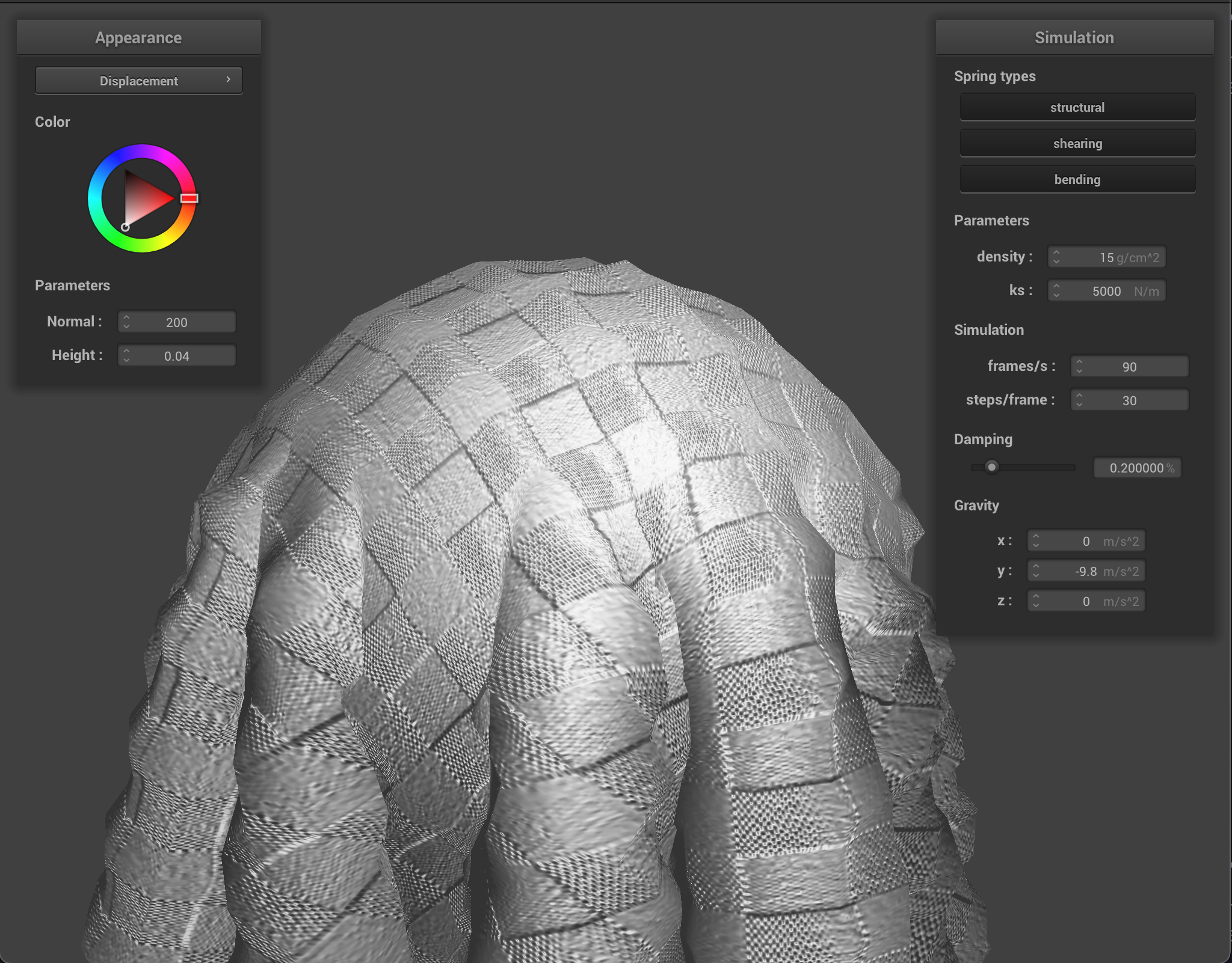 Cloth with displacement mapping shader