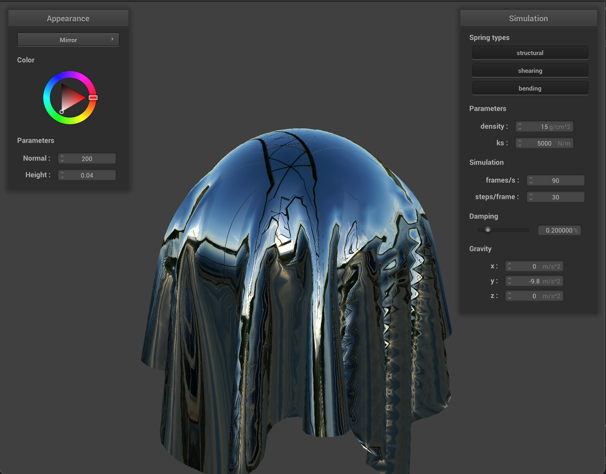 Mirror cloth with sphere collision
